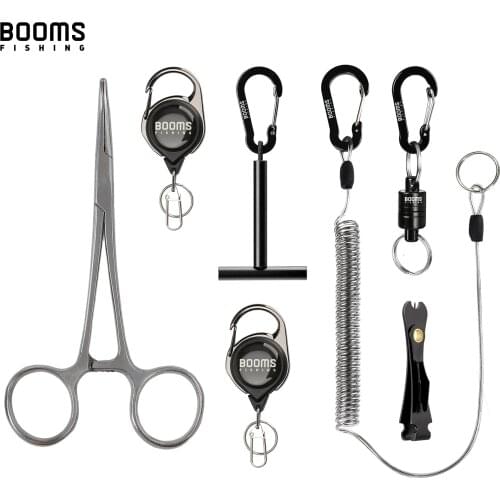 Booms Fishing 7Pcs Fly Fishing Tool Set Combination Pliers Magnetic Release Clip Retractor Carabiner Lanyard Fish line Holder