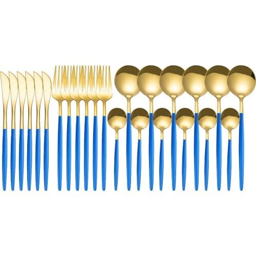 24pcs Gold Dinnerware Set Stainless Steel Tableware Set Knife Fork Spoon Luxury Cutlery Set Kitchen Flatware Dishwasher Safe