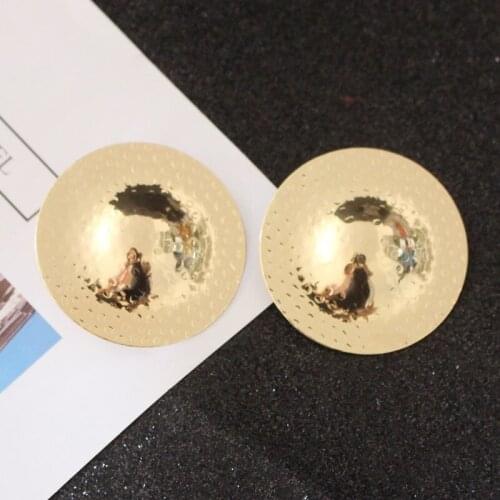 New Fashion Geometric Metal Big Round Stud Earrings for Women Statement UFO Hat Shape Earring Punk Simple Jewelry Wholesale Gift