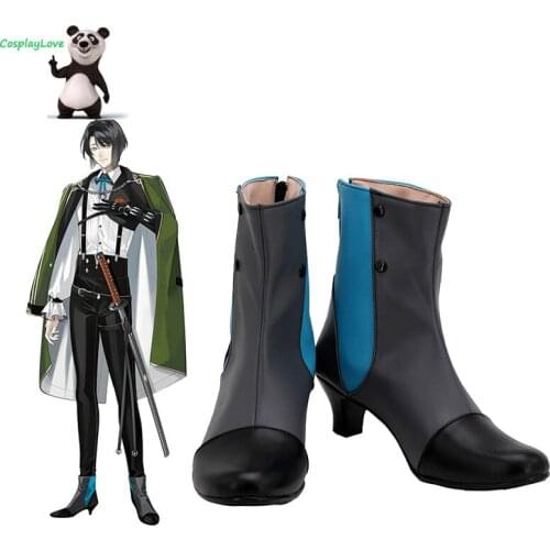 Touken Ranbu Online Matsui Gou Gray Blue Shoes Cosplay Long Boots Leather CosplayLove For Halloween Christmas