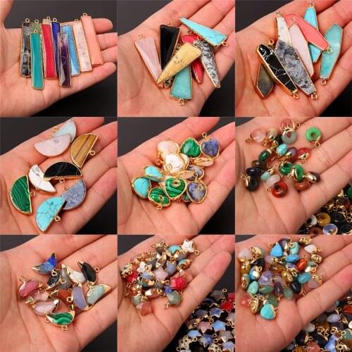 Wholesale 5pcs Mixed Natural Stone Pendants Love Heart Star Geometry Charms for Jewelry Making Diy Bracelet Necklace Accessories