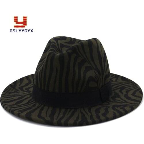 Fall Winter New Fashion Zebra-print Woolen Felt Fedora Hat for Women Men Elegant Black Belt Hat and Caps