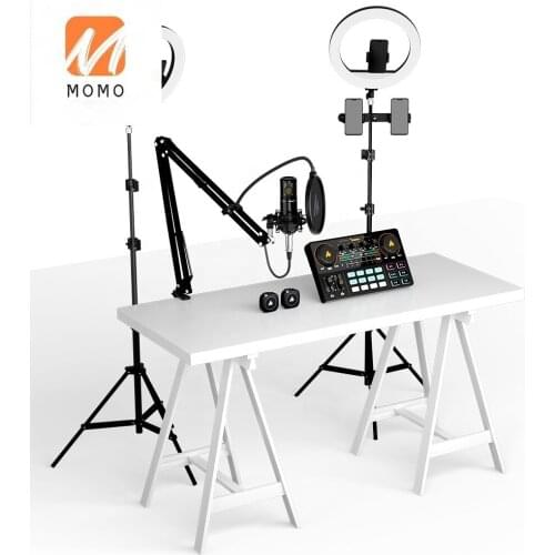 Professional Live Streaming Equipment Microphone with Sound Card and LED Ring Light Live Streaming Kit
