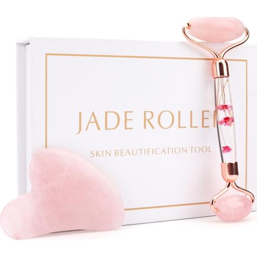 Slimming Face Massager Rose Quartz Roller Natural Jade Facial Massage Roller Stone Skin Massage Face Massager Lifting Tool