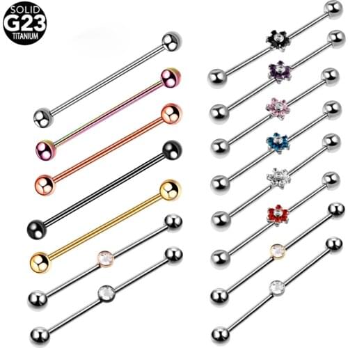 14G 1Pc G23 Titanium Piercing Industrial Barbell Crystal Flower Thread Bar Ear Cartilage Tragus Helix Piercing Body Jewelry