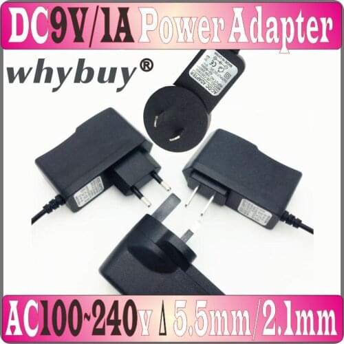 EU/US/AU/UK Plug, AC Power Adapter Charger 9v1a, AC to DC 100V-240V Adapter Output 9V 1A 1000mA, DC Connector 5.5mm*2.1mm Prom