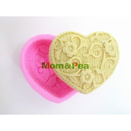 Mom&Pea 0005 Knitted Flower Heart Shaped Silicone Soap Mold Cake Decoration Fondant Cake 3D Mold Food Grade Silicone Mould
