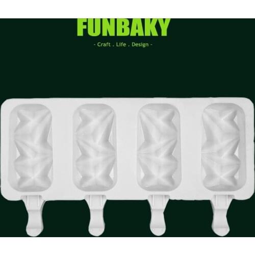 FUNBAKY New Diamond 4 Cell Ice Cream Mold Silicone Moulds Freezer Popsicle-Maker DIY Homemade Ice Cube Tray Ice Cream Tools