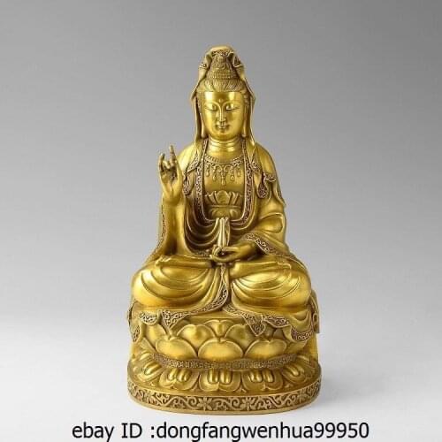Tibet Buddhism Brass Copper Kwan-yin Guanyin Hold Vase Bodhisattva Buddha Statue