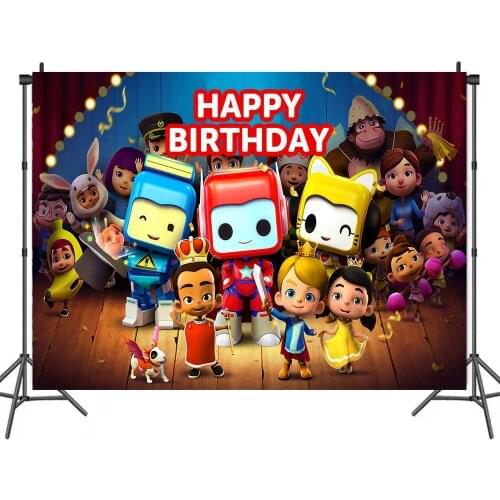 Blue Yellow Red TV Screen Robots Kids Birthday Cartoon Background For Family Dinner Decoration Vinyl Photo Backdrops Home Decor