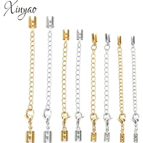 XINYAO 5Sets/lot Gold Color Stainless Steel Lobster Clasps Crimp End Cap Extender Chain Connector Diy Bracelet Jewelry Findings