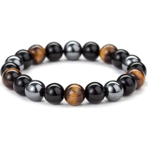 10mm Bracelets Natural Stone Bracelets for Women Beads Black Obsidian Tiger Eye and Hematite Stone Bracelet