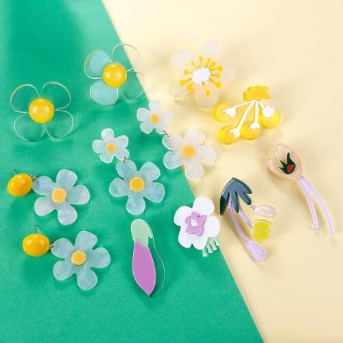 AENSOA New Unique Flower Drop Earrings For Women Statement Multicolor Acrylic Pendant Earrings Fashion Costume Jewellery Gift