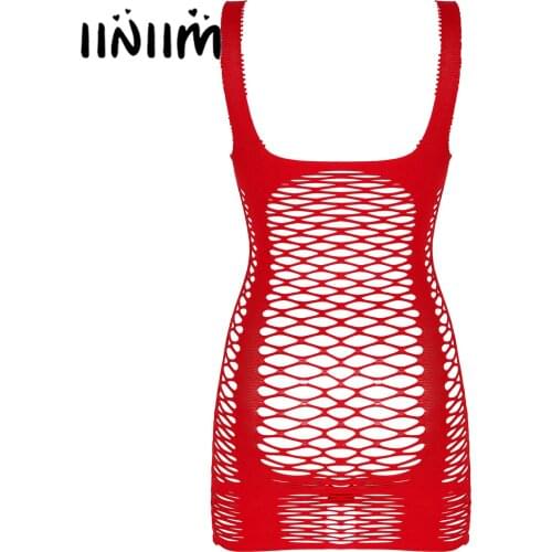 Womens Erotic Sexy Bodycon Dress Hollow Out Mesh Lingerie Hot Sundress Minidress Sleepwear U Neck Sleeveless Bodydoll Nightwear