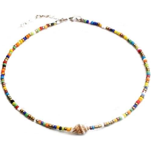 1pc Bohemian Style Choker Necklace Beads Decor Adjustable Handmade Shell Clavicle Necklace Short Necklace Jewelry Accessories