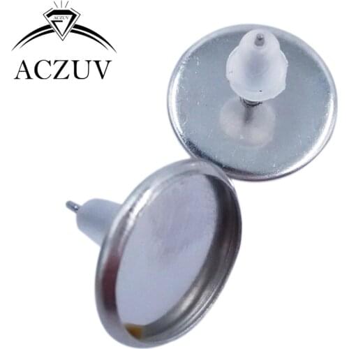 1000pcs 8mm 10mm 12mm 14mm 16mm Rhodium Plated Bezel Stud Earring Blank Cabochon Base Setting Post with Rubber Backs BES018