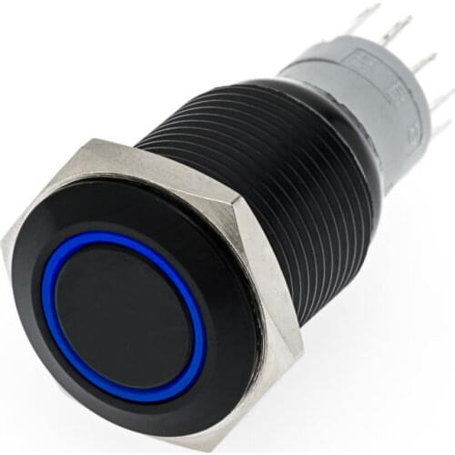 16mm Black Aluminum 6V 12V 24V 220V Self-Locking Momentary Metal Push Button Switch
