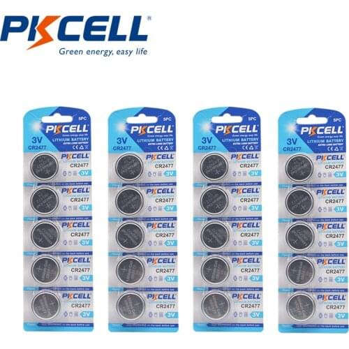 20pcs/4card PKCELL CR2477 3V lithium batteries DL2477 ECR2477 LM2477 KCR2477 CR 2477 Button Coin Cell battery Lithium batteria