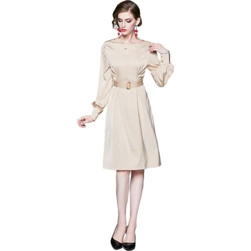 2020 new autumn elegant office lady long sleeve O neck women dress solid slim knee-length Dresses thinness lap female Dress