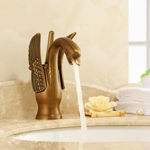 5 Color long and short swan shape faucet gold, Copper toilet basin faucet vintage,Bathroom brass basin faucet hot and cold water