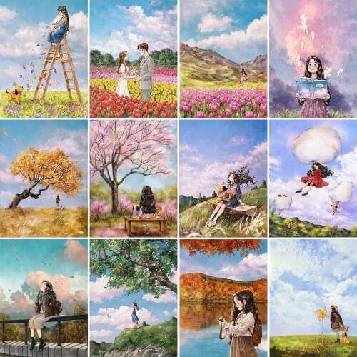 5D Diamond Painting Cartoon Hand-painted Girl Diamond Embroidery Landscape Painting Mosaic Cross Stitch New Home Decoration
