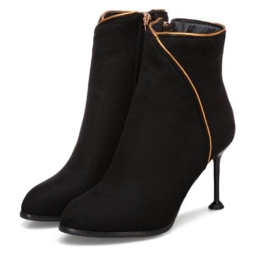 Big Size Ma'am Fine heel Short boots Pointed Fashion boot barrel Suede high-heeled boots