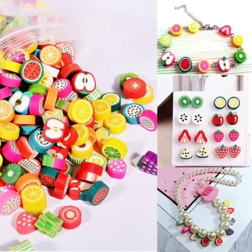 50Pcs 4.5mm Color Fruit/flowers Beads Polymer Clay Beads Polymer Clay Spacer Loose Beads for Necklace DIY Bracelet Accessories