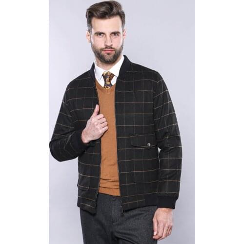 Plaid Black Bomber Coat