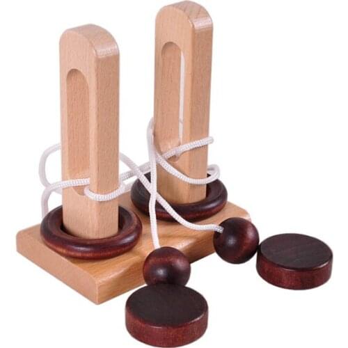 Baby Toys Wooden 3D Puzzle Toy Stringing Unlock The Rope Gifts Educational Toy Intelligent Loop Puzzle Kong Ming Lock