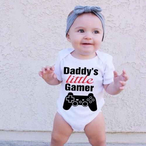 Letter Daddys Little Gamer Newborn Baby Boy Girl Jumpsuit Summer Short Sleeve Print Cotton Baby Bodysuit Infant Playsuit Outfit