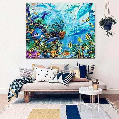 DIY colorings pictures by numbers with sea world picture drawing Relief painting by numbers framed Home