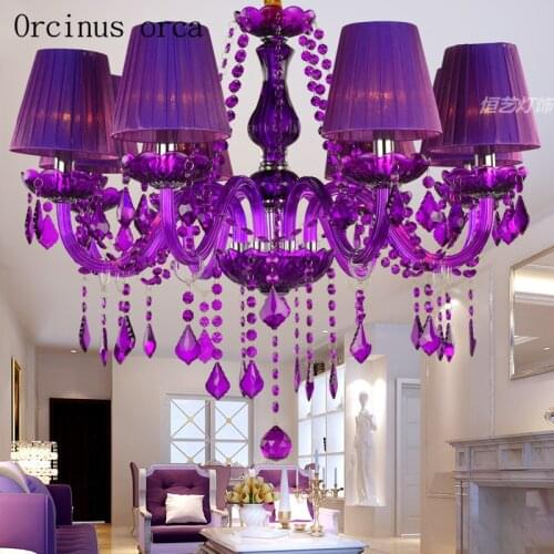 European luxury Color Purple Candle Chandelier in the modern living room restaurant Crystal Chandelier Postage free