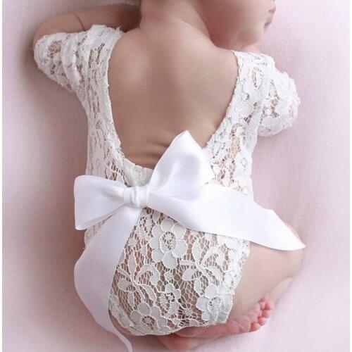 Newborn photography pure cotton lace jumpsuit cute bow tie hair tie jumpsuit birthday photography props girl clothes