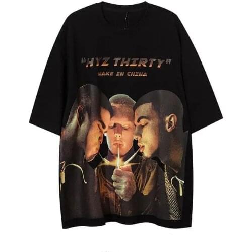 Original Tide HD Portrait Print Loose T Shirt Men 2021 New Hip Hop Street Retro Short Sleeved T-shirt