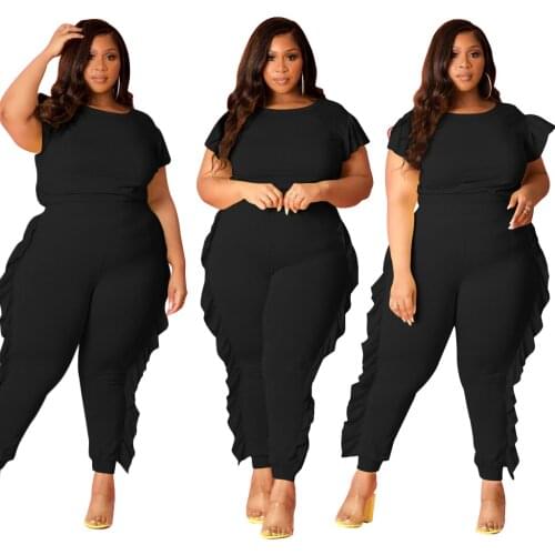 Ready to Ship Casual Top&Pants short sleeve solid color Plus Size Women Clothing Hot Sale Two Piece Set