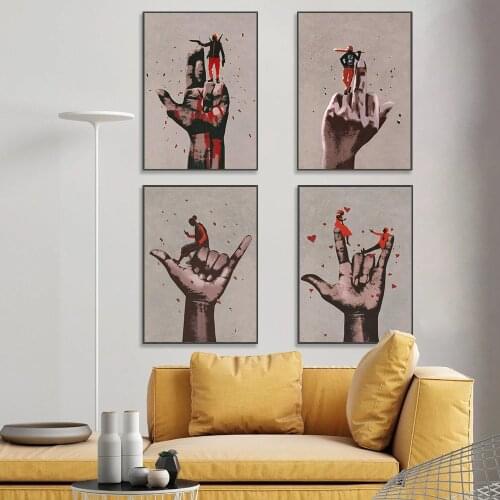 Funny People on the finger Art Canvas Painting unique Posters And Prints Mural Print Modern Bedroom Home Decoration Painting