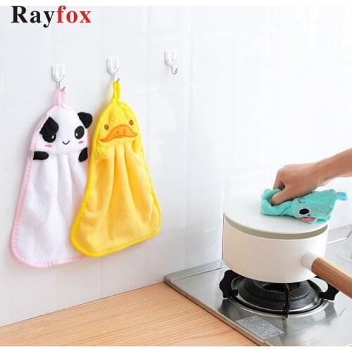 Kitchen Accessories Cute Cartoon Animal Towel Soft Velvet Coral Hand Towel Dishcloth Can Be Hung Kitchen Gadgets Cleaning Tools
