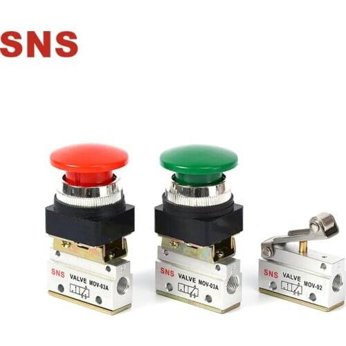 SNS MOV Series mechanical valve 2 position 3 way Rotary knob/ Self-locking/ Spring-return/ Flat Button/ Rolling-wheel Type