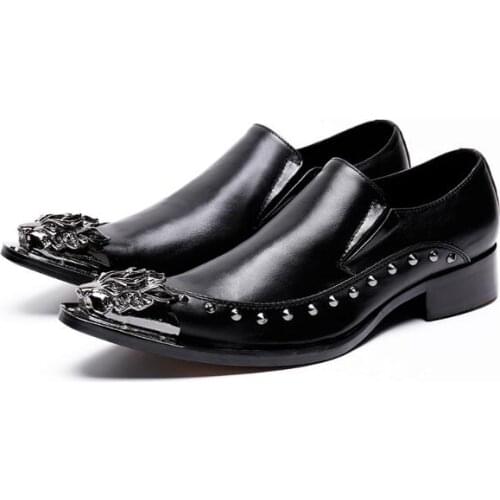 Handmade Metal toe Wedding Party Dress Shoes Black Formal Suit Oxfords Big Size euro 46