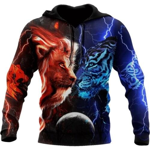 Mens 3D Print Hoodies Tiger Lion Galaxy Thunder Harajuku Pullover Unisex Sweatshirt Hood Jacket Hip-Hop Women Streetwear Outwear