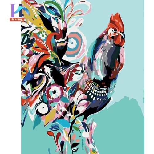 Frame Colorful Cock Diy Paint By Numbers Kit Animals Handpainted Painting By Numbers Modern Wall Art Canvas Painting Arts