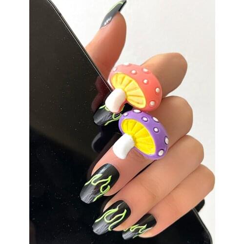 Aprilwell 2 PCs Cute Funny Ring Set For Women Aesthetic 2021 Jewelry Chunky Pink And Purple Mushroom Bague Gadgets Accessories