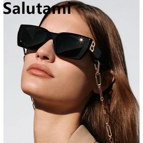 2021 New Luxury Brand Chain Sunglasses For Women Vintage Black Print Square Sun Glasses Men Retro Hip Hop Eyewear Ins Not Shades