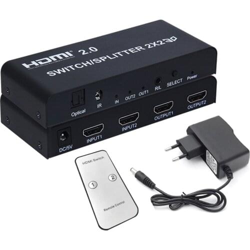 HDMI 2.0 Switch Splitter 2x2 3D with Optical R/L Audio Video Converter 4K 60Hz Can Downscale Output 4K & 1080P DVD PC to TV HDTV