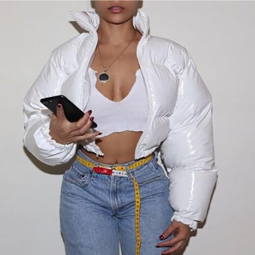 Winter Warm Down Short Jacket Casual Woman Long Sleeve Zipper Outerwear Fashion Pure Color Glossy Bubble Women Clothing Tops