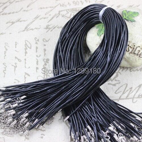 50pcs/lot 17-19 Inch Adjustable Black Necklace Cow leather Cord String 2mm For DIY Jewelry Making (K00605)