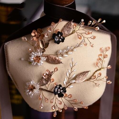 Baroque Wedding Barrettes Flowers Tiaras Bridal Pearl Leaf Headbands Brides Hair Accessory Headdress Wedding Crown