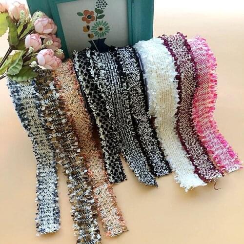 2CM 3CM 5yards/lot Tweed webbing ribbon with Frayed Sides for gaments,hats,pins. sewing accessories Jacquard Trim