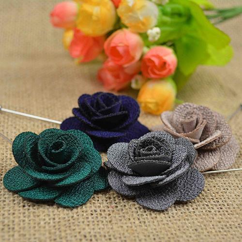 Unisex Camellia Flower Handmade Boutonniere Stick Brooch Pin Suit Decor Gift