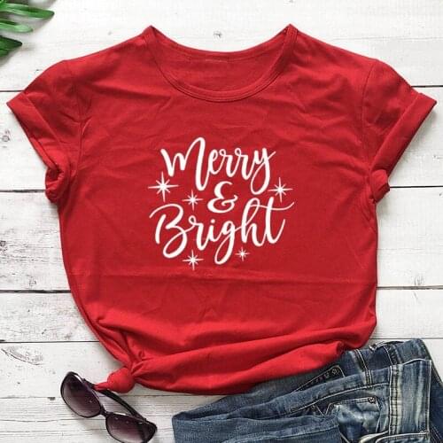 Merry Bright Funny Graphic Fashion Casual Short Sleeve Top Tee Streetwear Kawaii Female Clothing Cotton Round Neck Women T-shirt